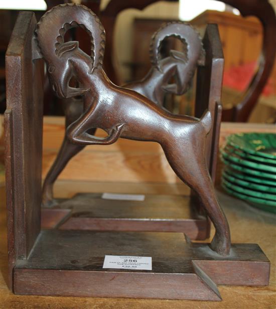 Pair of Art Deco carved ram bookends